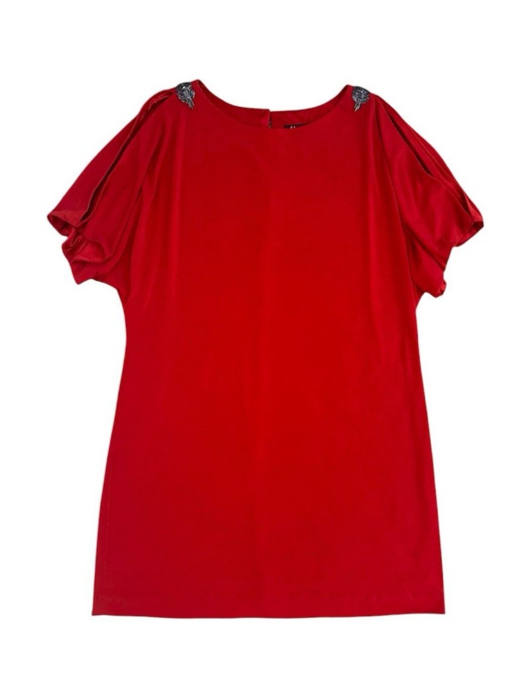 SL Fashions Red Cold Shoulder Shift Dress Rhinestone Embellished Size 16